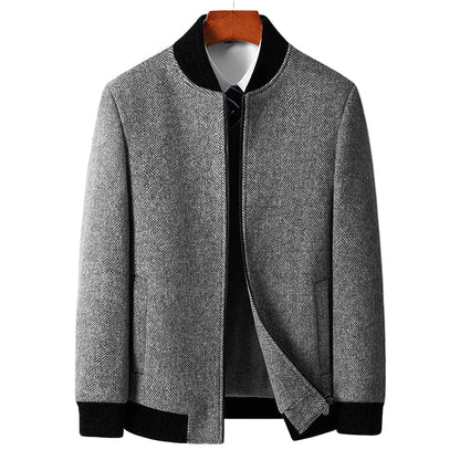 Men's Wool Herringbone Coat with Ribbed Collar