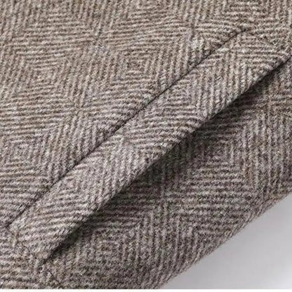 Men's Wool Herringbone Coat with Ribbed Collar