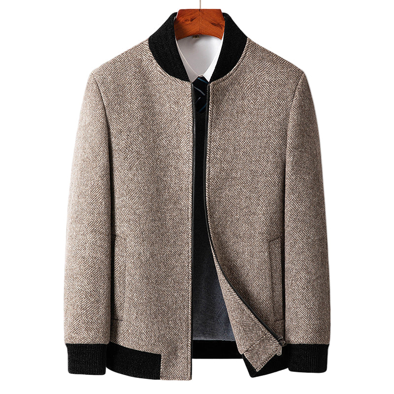 Men's Wool Herringbone Coat with Ribbed Collar