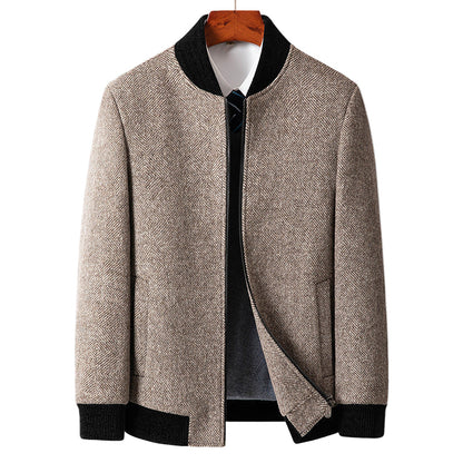 Men's Wool Herringbone Coat with Ribbed Collar