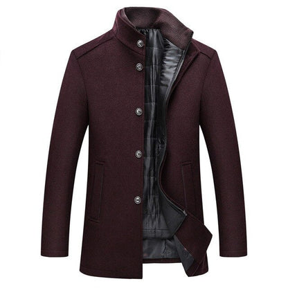 Men's Wool Single-Breasted Coat with Mandarin Collar