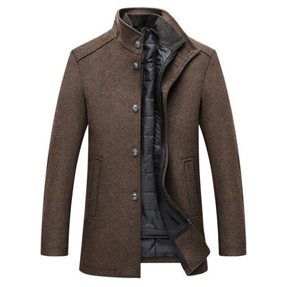 Men's Wool Single-Breasted Coat with Mandarin Collar