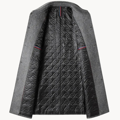 Men's Wool Stand-Up Collar Coat with Side Pockets