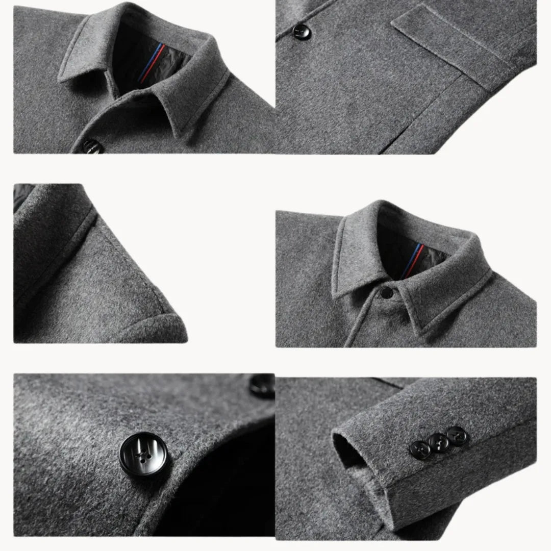 Men's Wool Stand-Up Collar Coat with Side Pockets