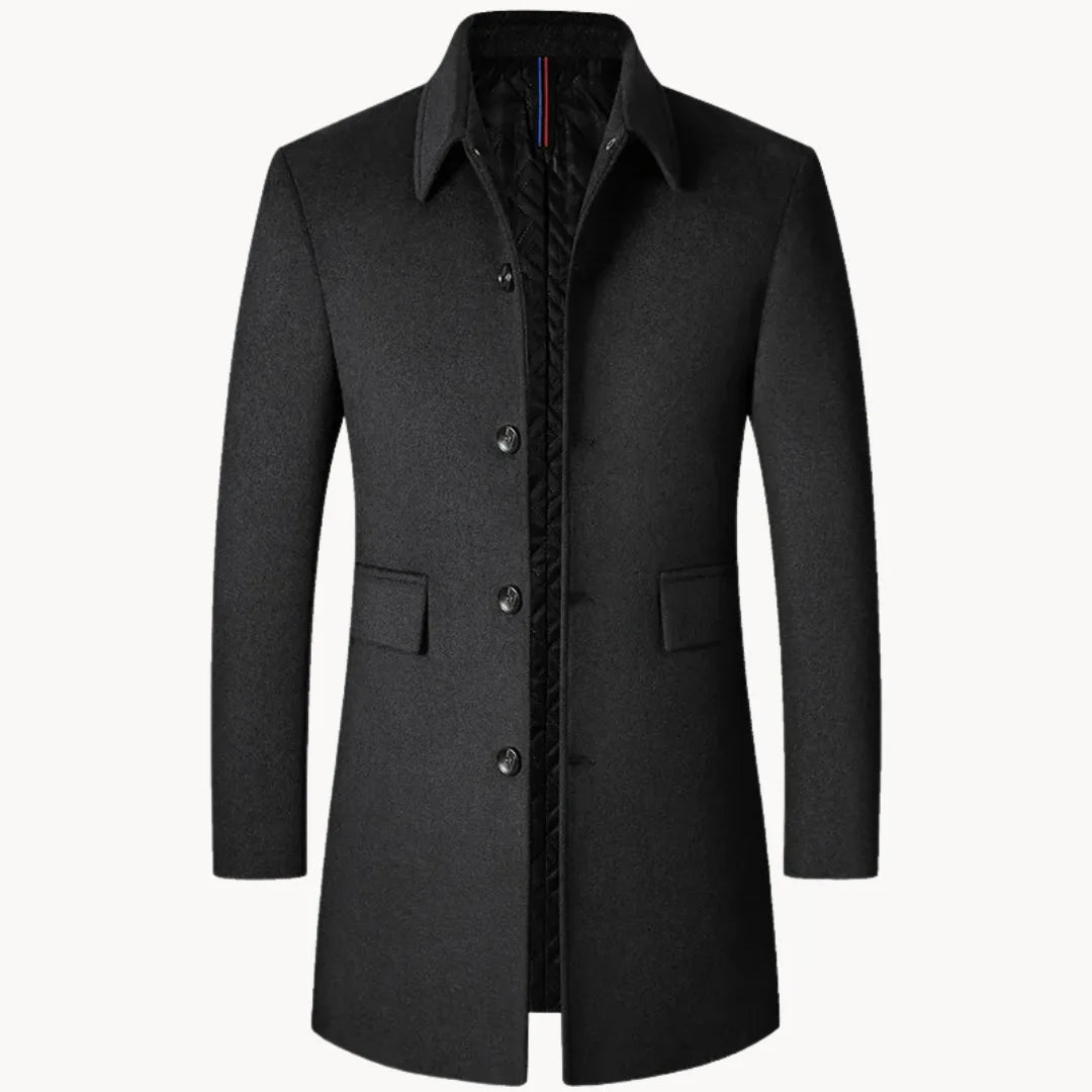 Men's Wool Stand-Up Collar Coat with Side Pockets