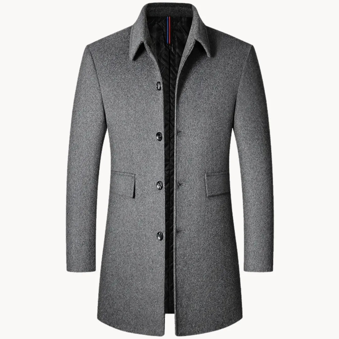Men's Wool Stand-Up Collar Coat with Side Pockets