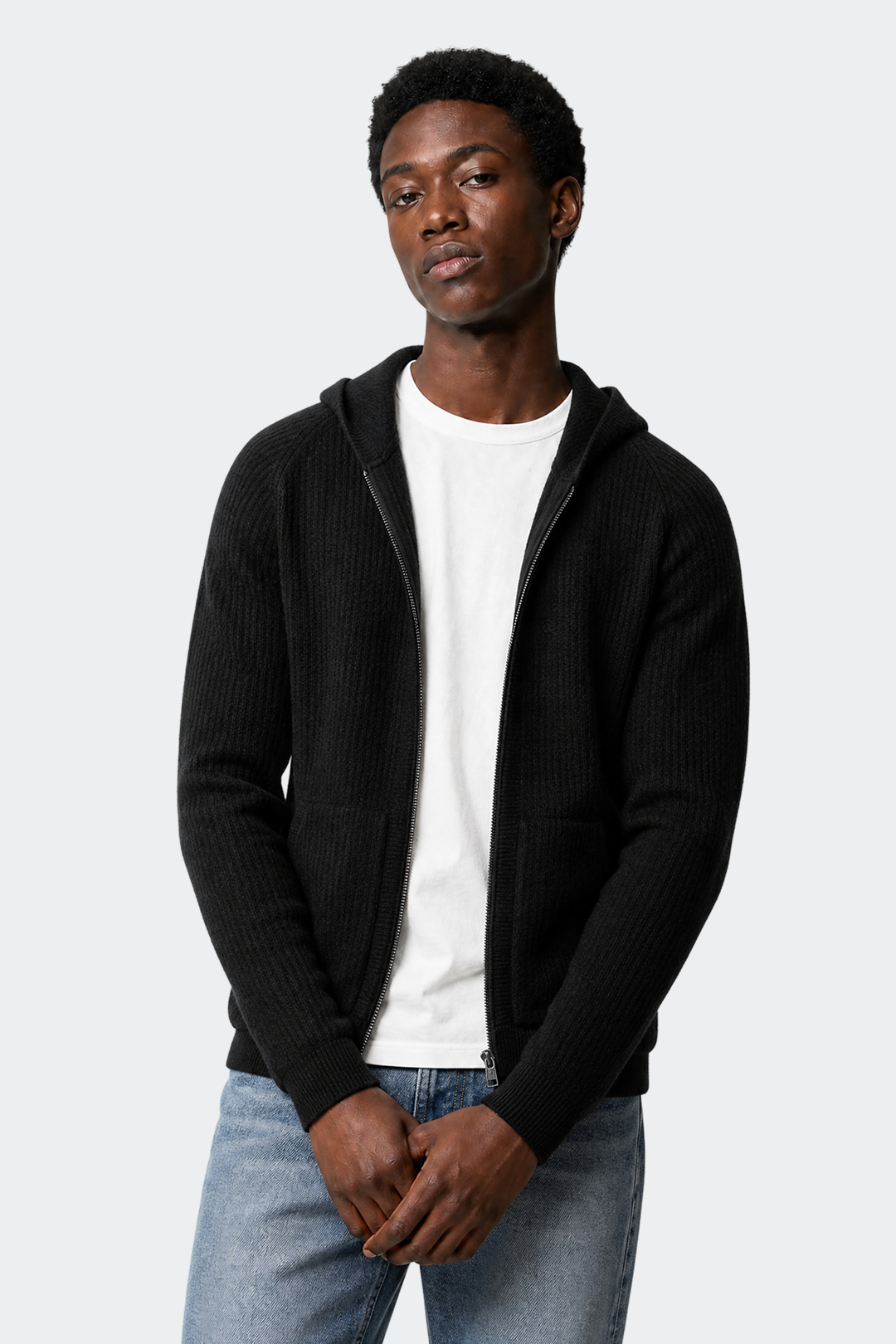 Men's Wool Zip Up Hooded Cardigan with Pockets