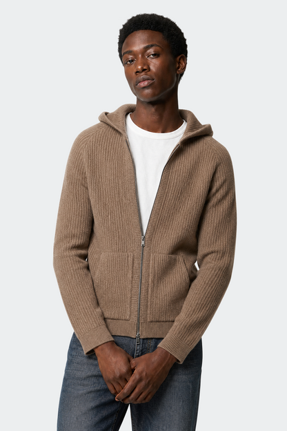 Men's Wool Zip Up Hooded Cardigan with Pockets