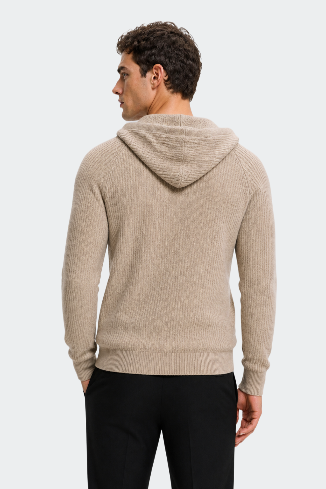 Men's Wool Zip Up Hooded Cardigan with Pockets