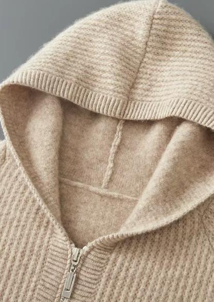 Men's Wool Zip Up Hooded Cardigan with Pockets