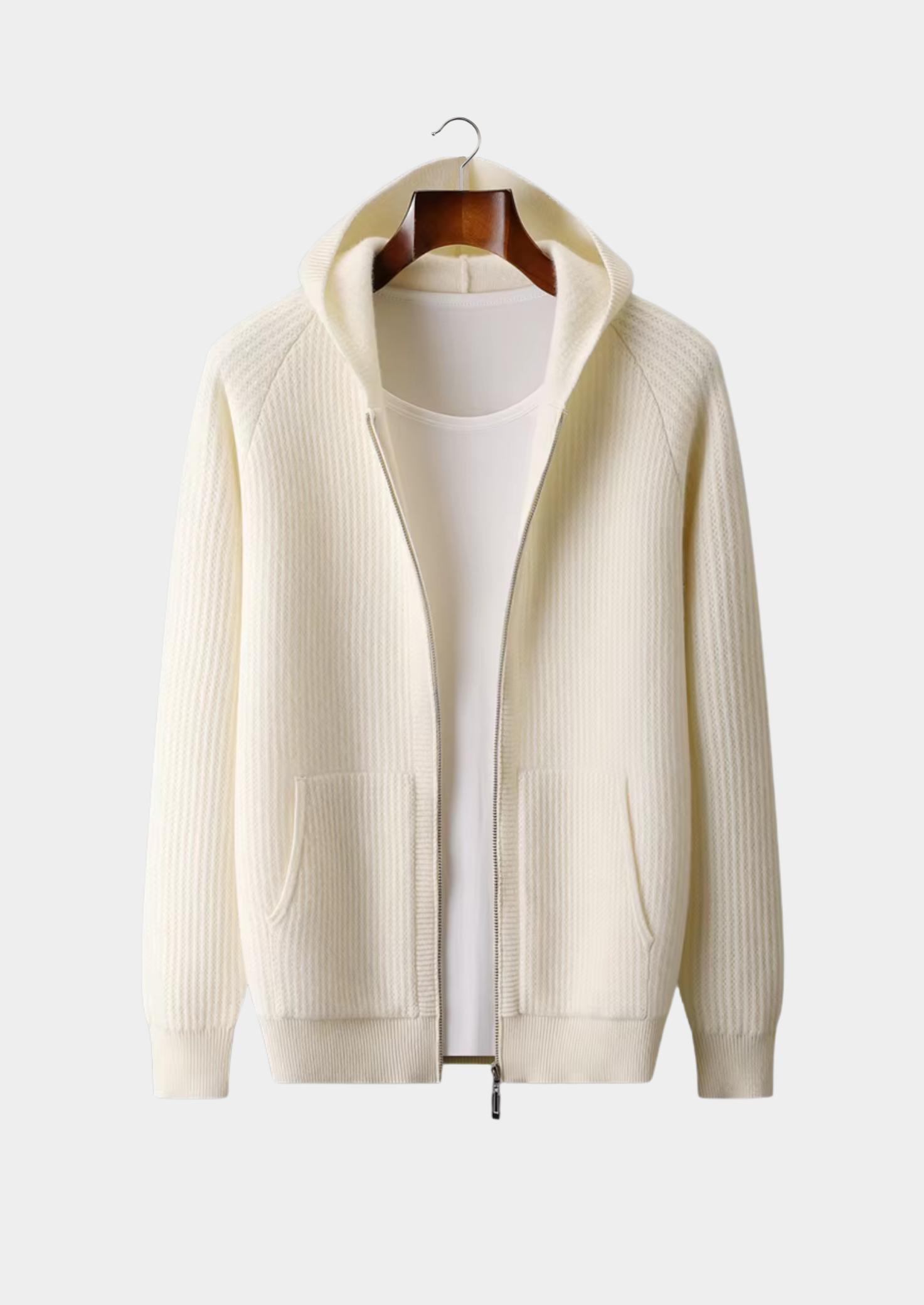 Men's Wool Zip Up Hooded Cardigan with Pockets