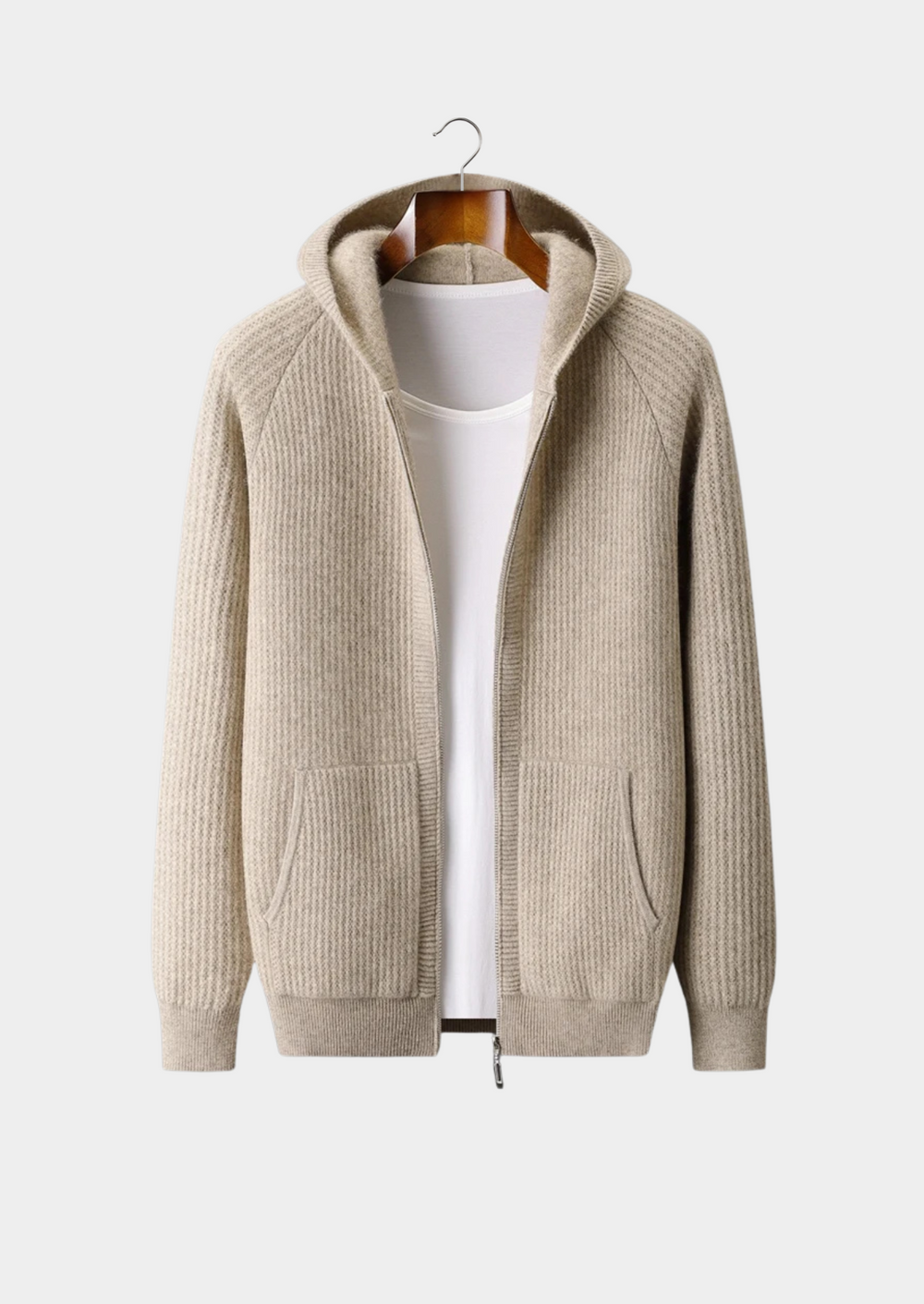 Men's Wool Zip Up Hooded Cardigan with Pockets