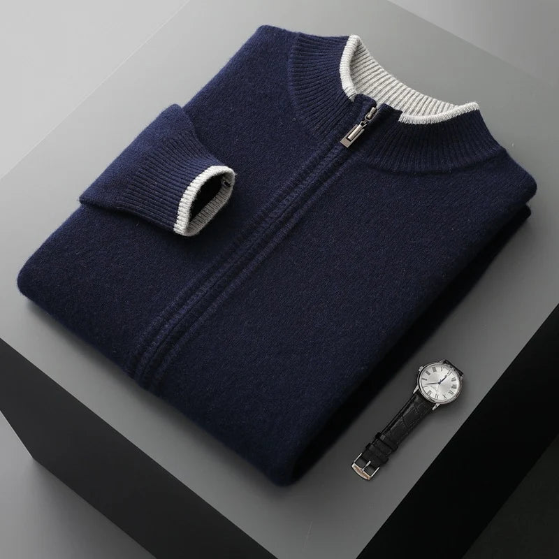 Men's Woolen Cardigan with Zip Collar