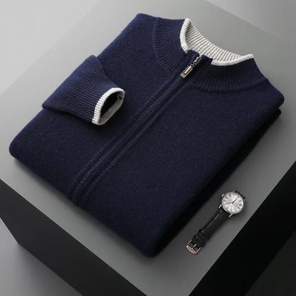 Men's Woolen Cardigan with Zip Collar