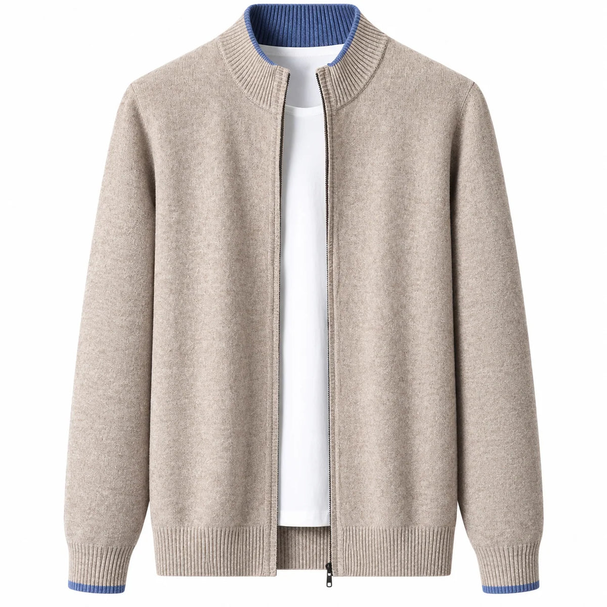 Men's Woolen Cardigan with Zip Collar