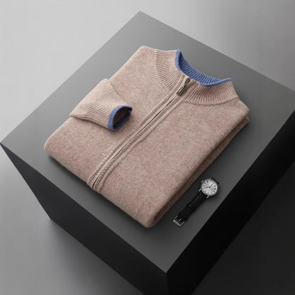 Men's Woolen Cardigan with Zip Collar