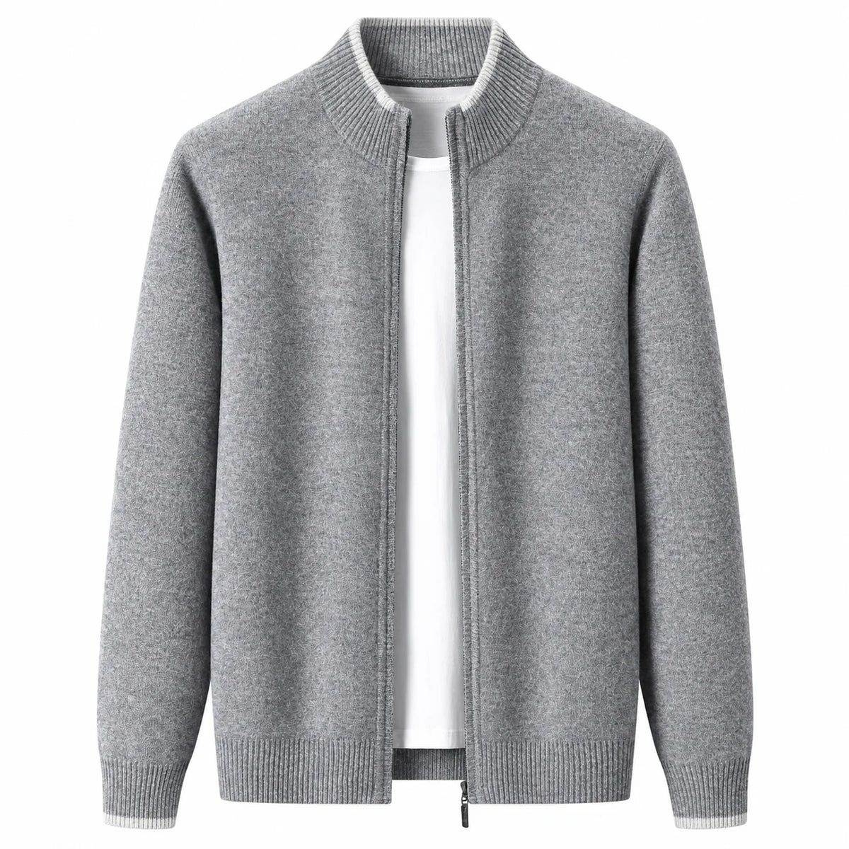 Men's Woolen Cardigan with Zip Collar