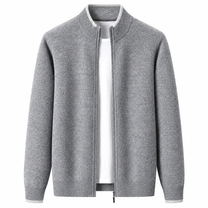 Men's Woolen Cardigan with Zip Collar