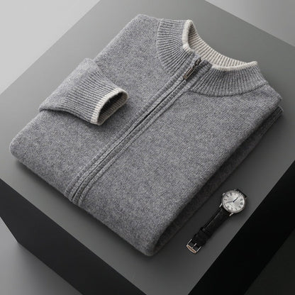 Men's Woolen Cardigan with Zip Collar
