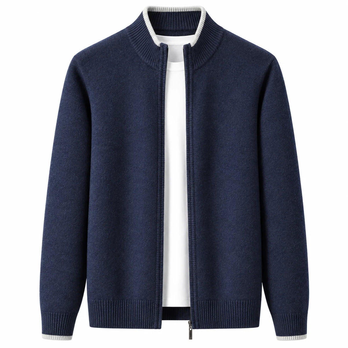 Men's Woolen Cardigan with Zip Collar