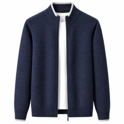 Men's Woolen Cardigan with Zip Collar