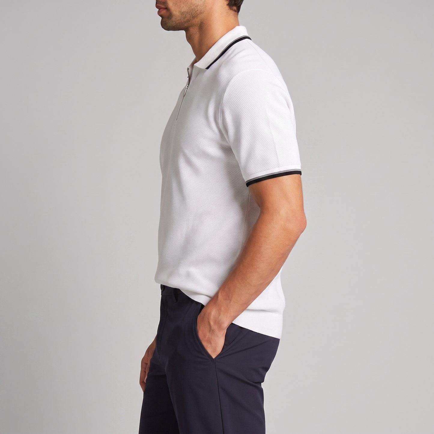 Men's Zip Polo Shirt with Contrast Details