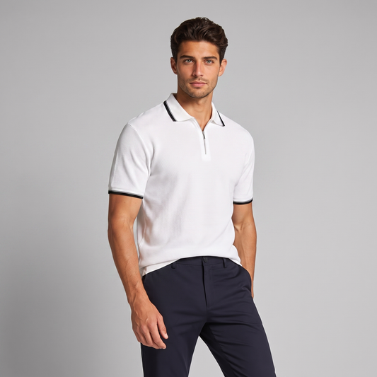 Men's Zip Polo Shirt with Contrast Details
