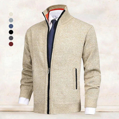 Men's Zip Up Cardigan with Stand Collar and Pockets