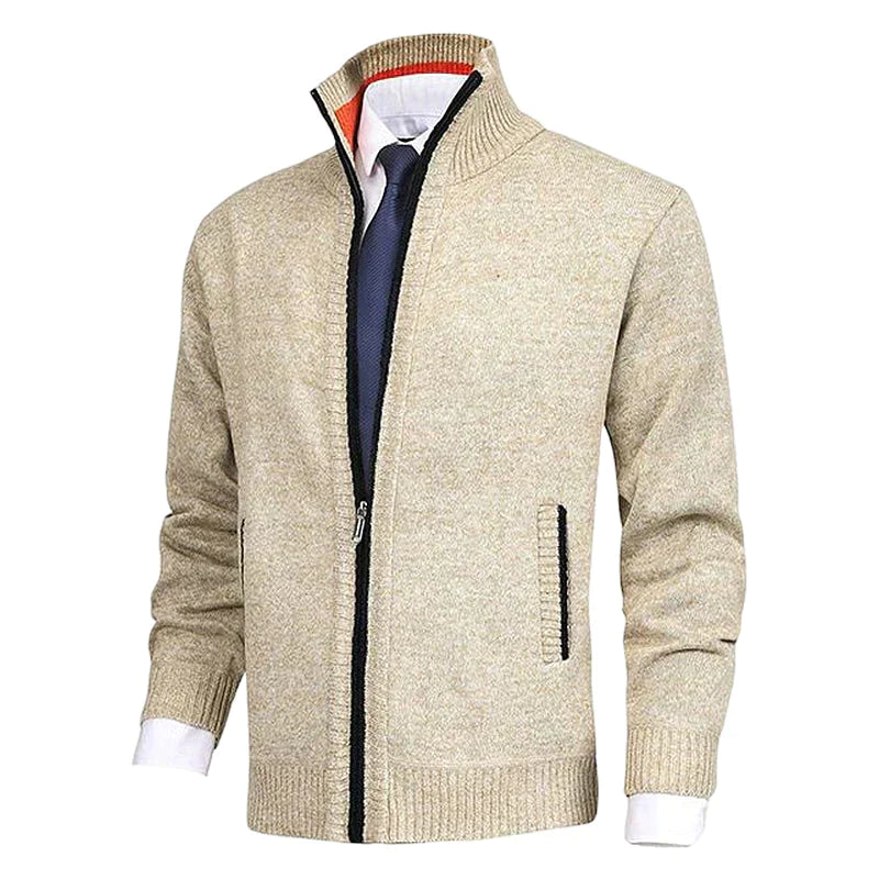 Men's Zip Up Cardigan with Stand Collar and Pockets