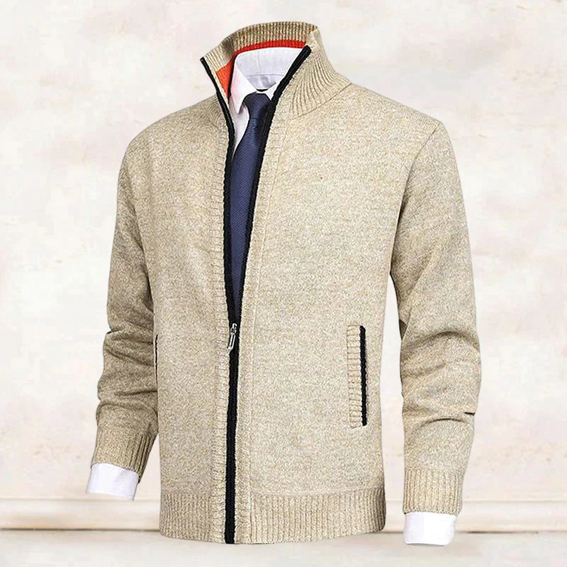 Men's Zip Up Cardigan with Stand Collar and Pockets