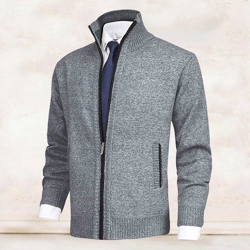 Men's Zip Up Cardigan with Stand Collar and Pockets