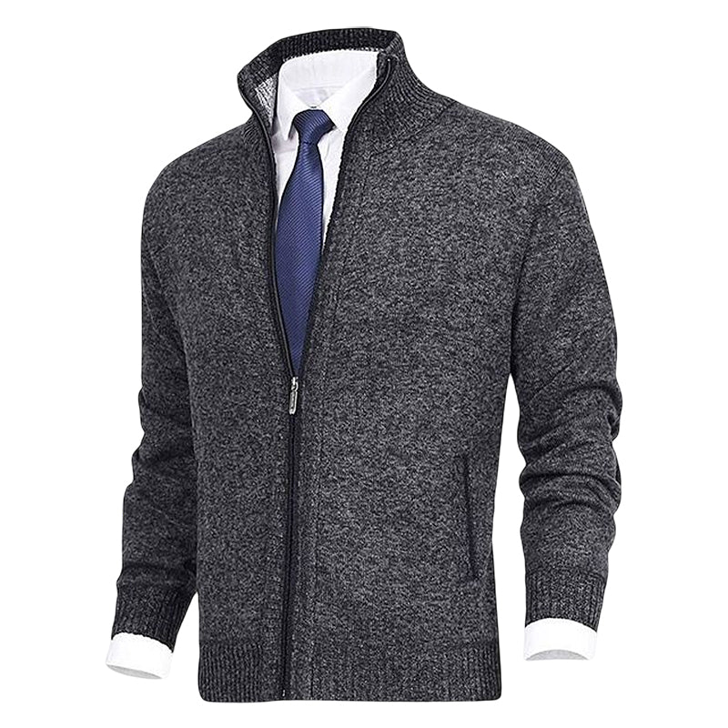 Men's Zip Up Cardigan with Stand Collar and Pockets