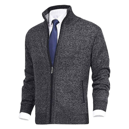 Men's Zip Up Cardigan with Stand Collar and Pockets