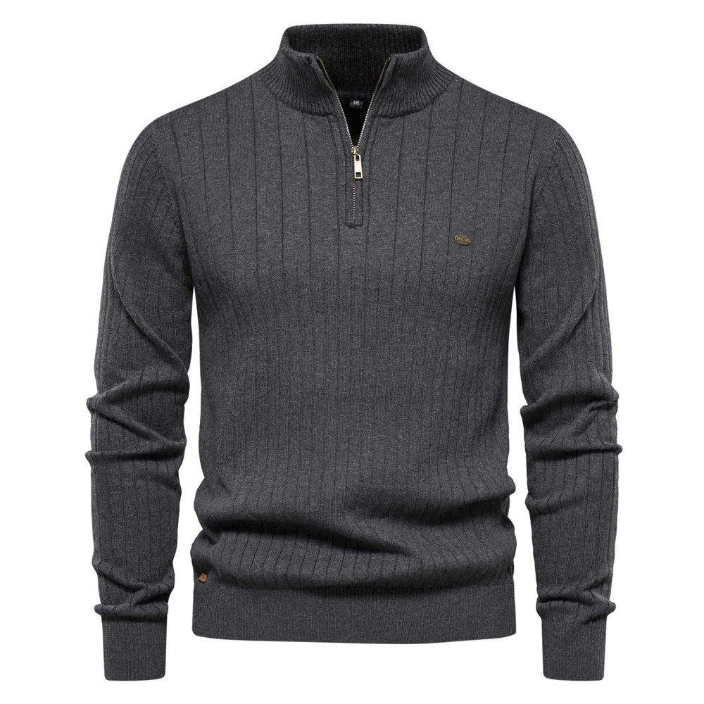 Men's Zipper Sweater with Stand-Up Collar
