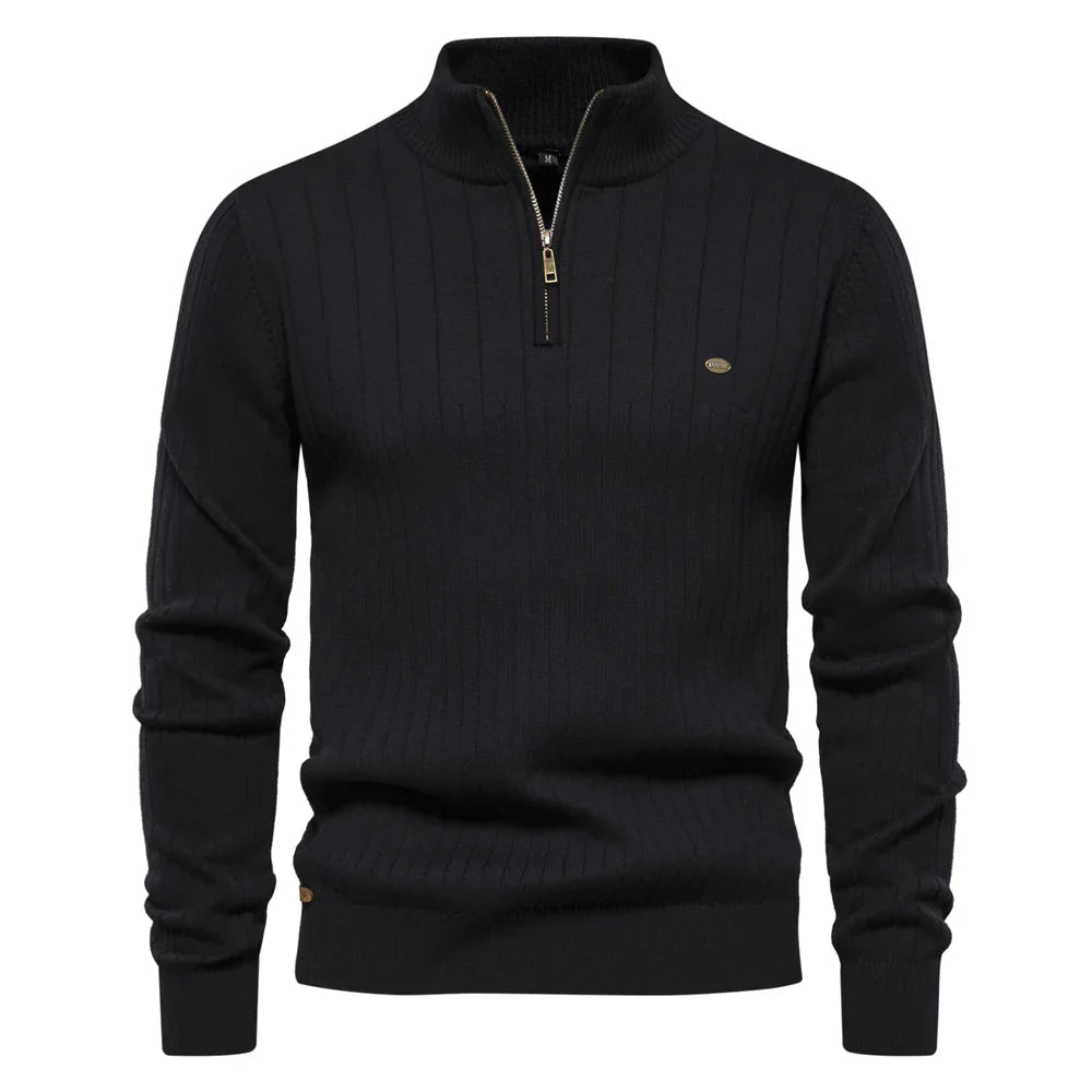 Men's Zipper Sweater with Stand-Up Collar