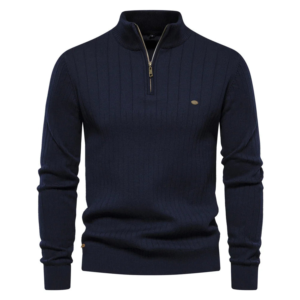 Men's Zipper Sweater with Stand-Up Collar