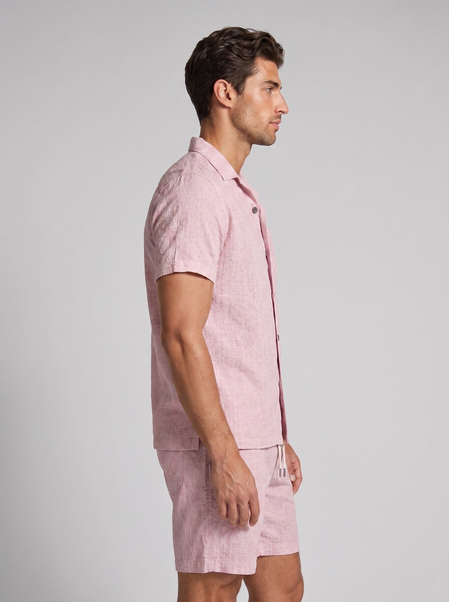 Men's Linen Short Sleeve Shirt and Shorts Set