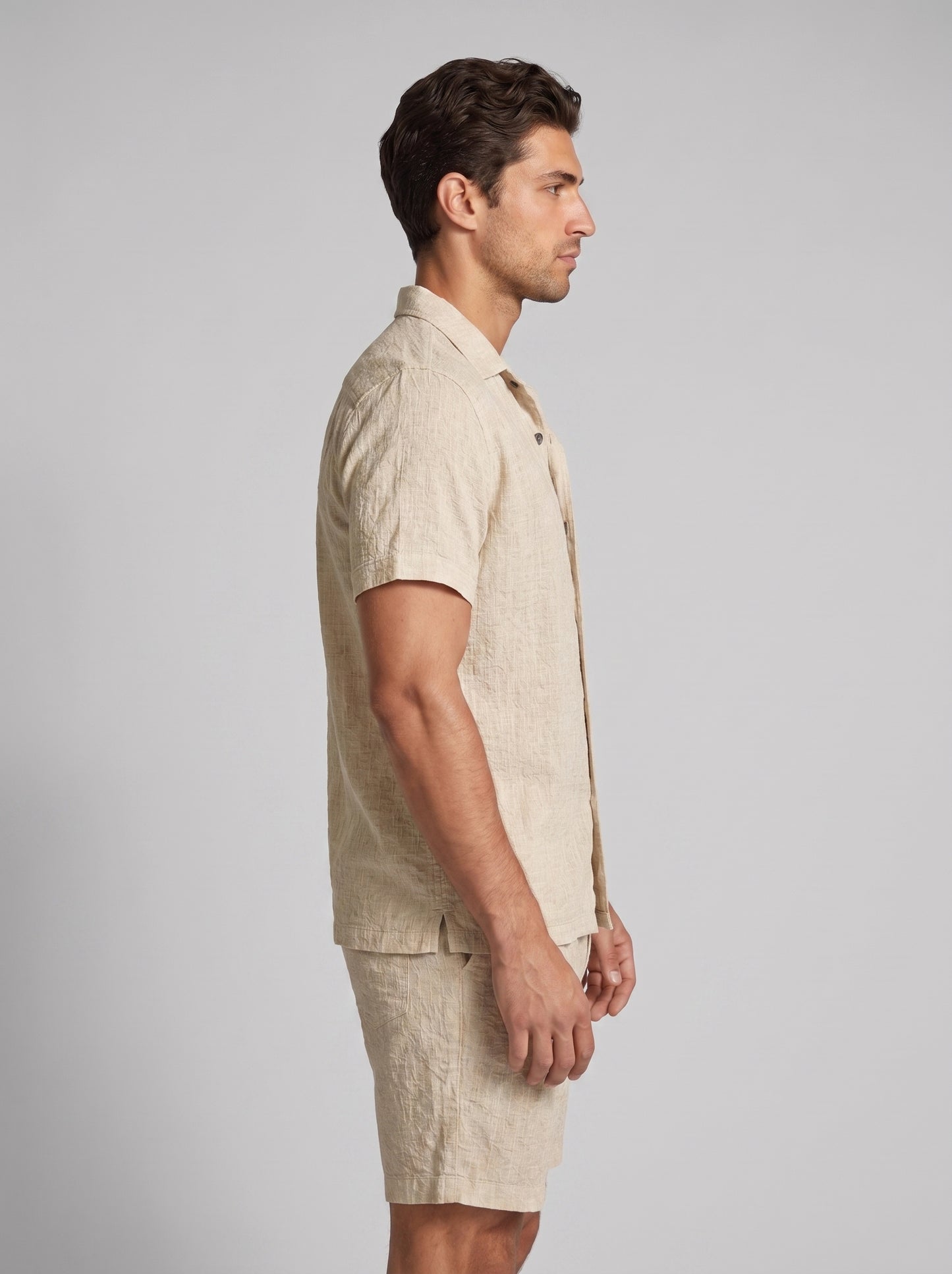 Men's Linen Short Sleeve Shirt and Shorts Set