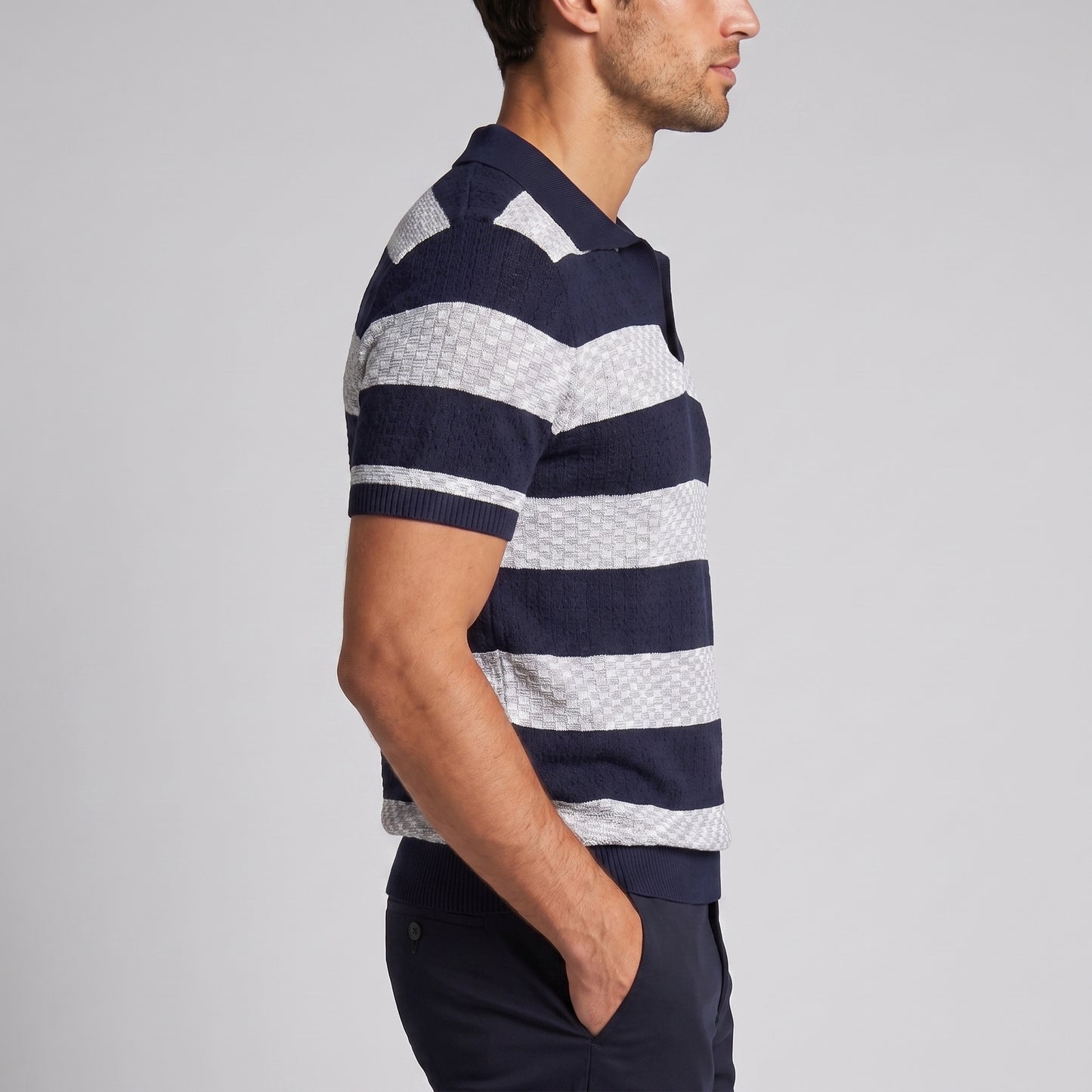 Men's Striped Knit Polo Shirt