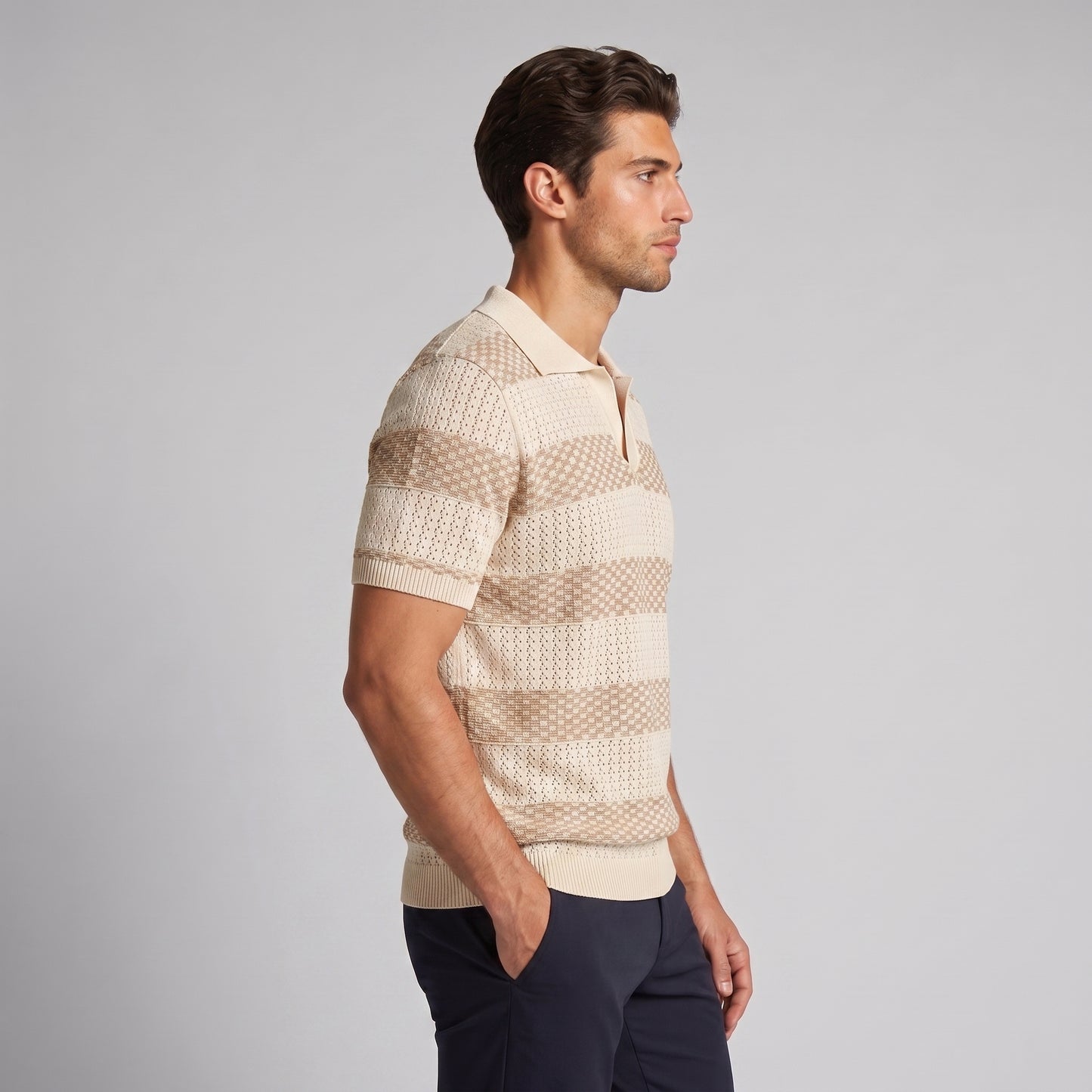 Men's Striped Knit Polo Shirt