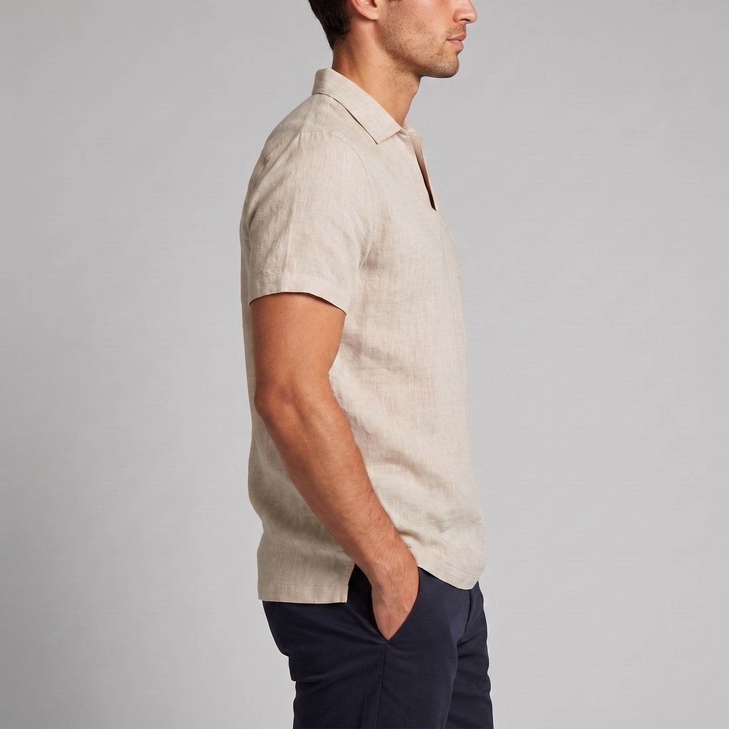 Men's Polo Shirt with Open Collar and Chest Pocket