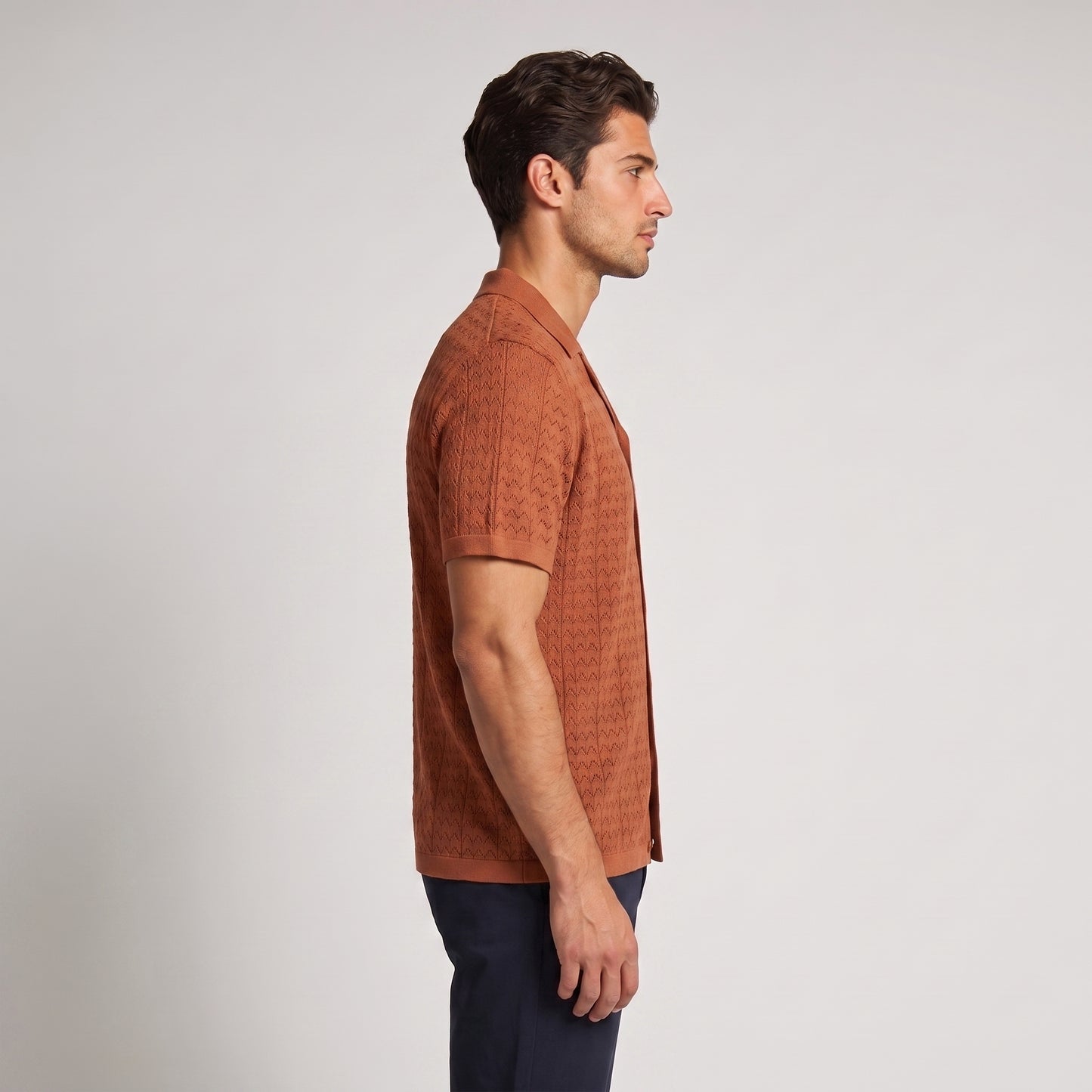Men's Knit Polo Shirt with Geometric Design