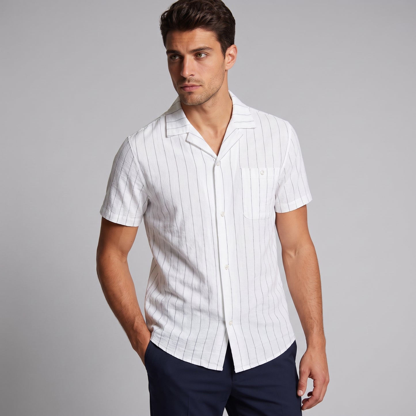 Men's Stripe Button-Down Dress Shirt with Relaxed Collar