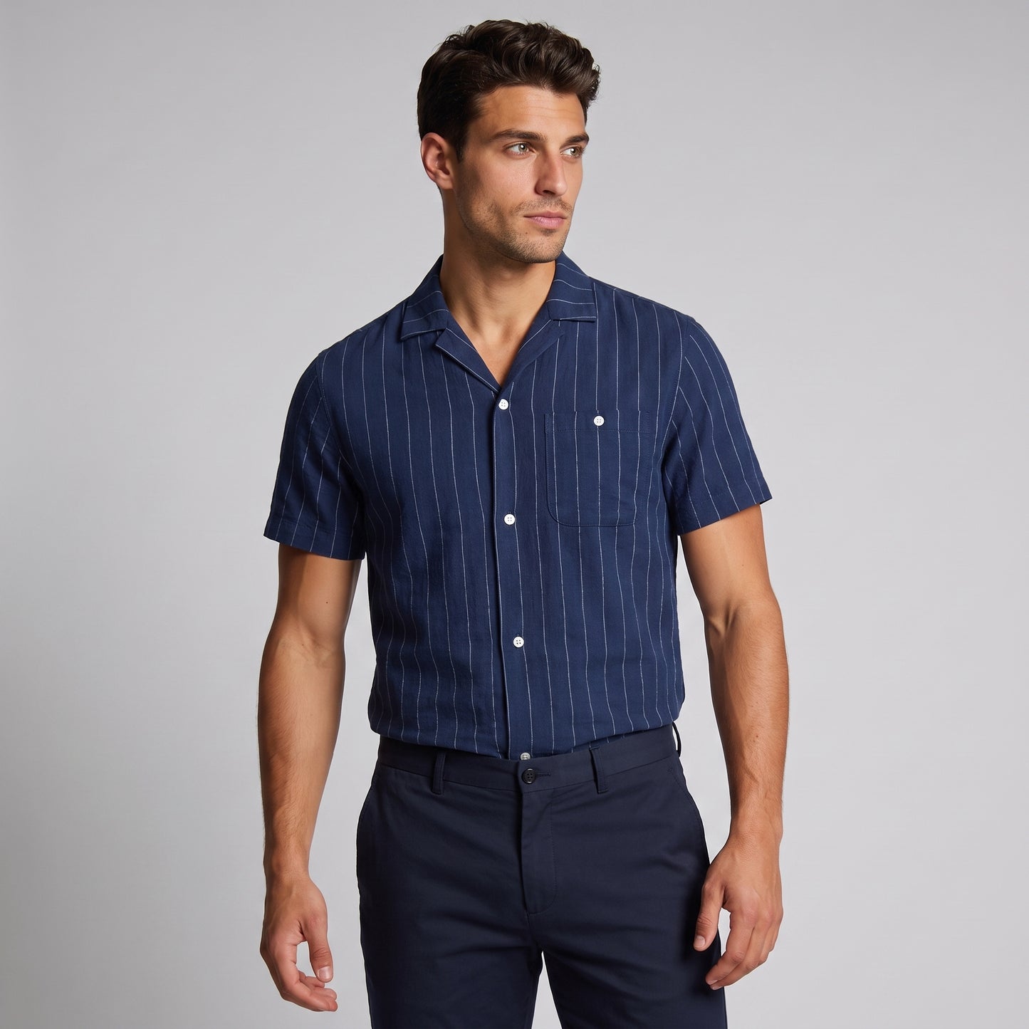 Men's Stripe Button-Down Dress Shirt with Relaxed Collar