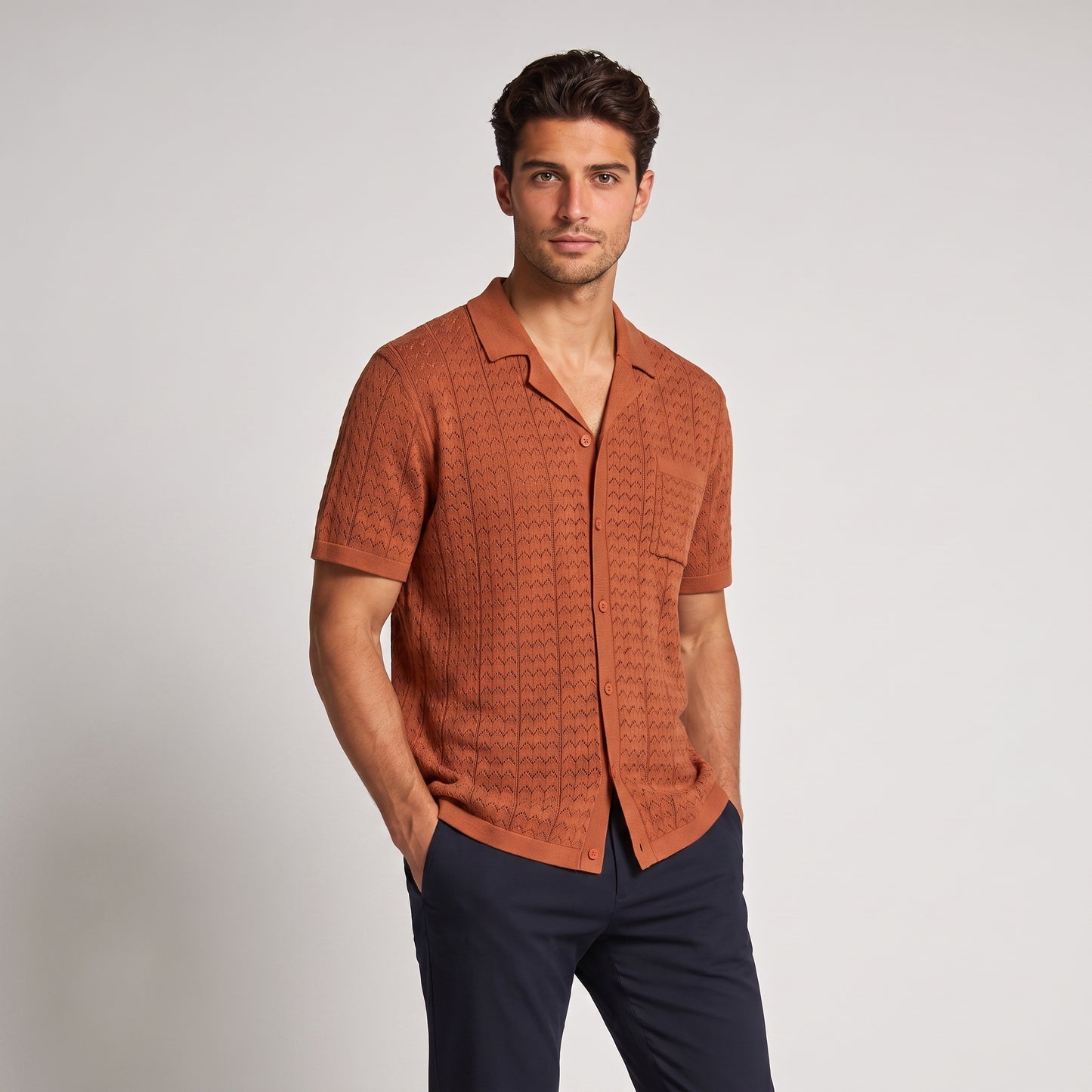 Men's Knit Polo Shirt with Geometric Design