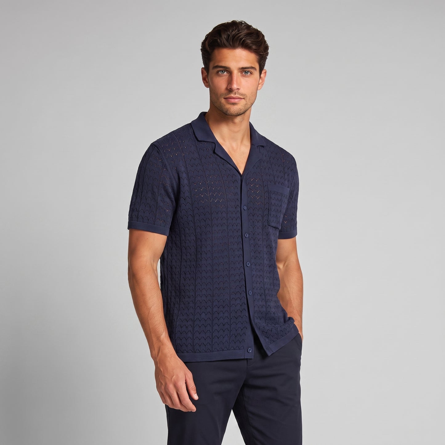 Men's Knit Polo Shirt with Geometric Design