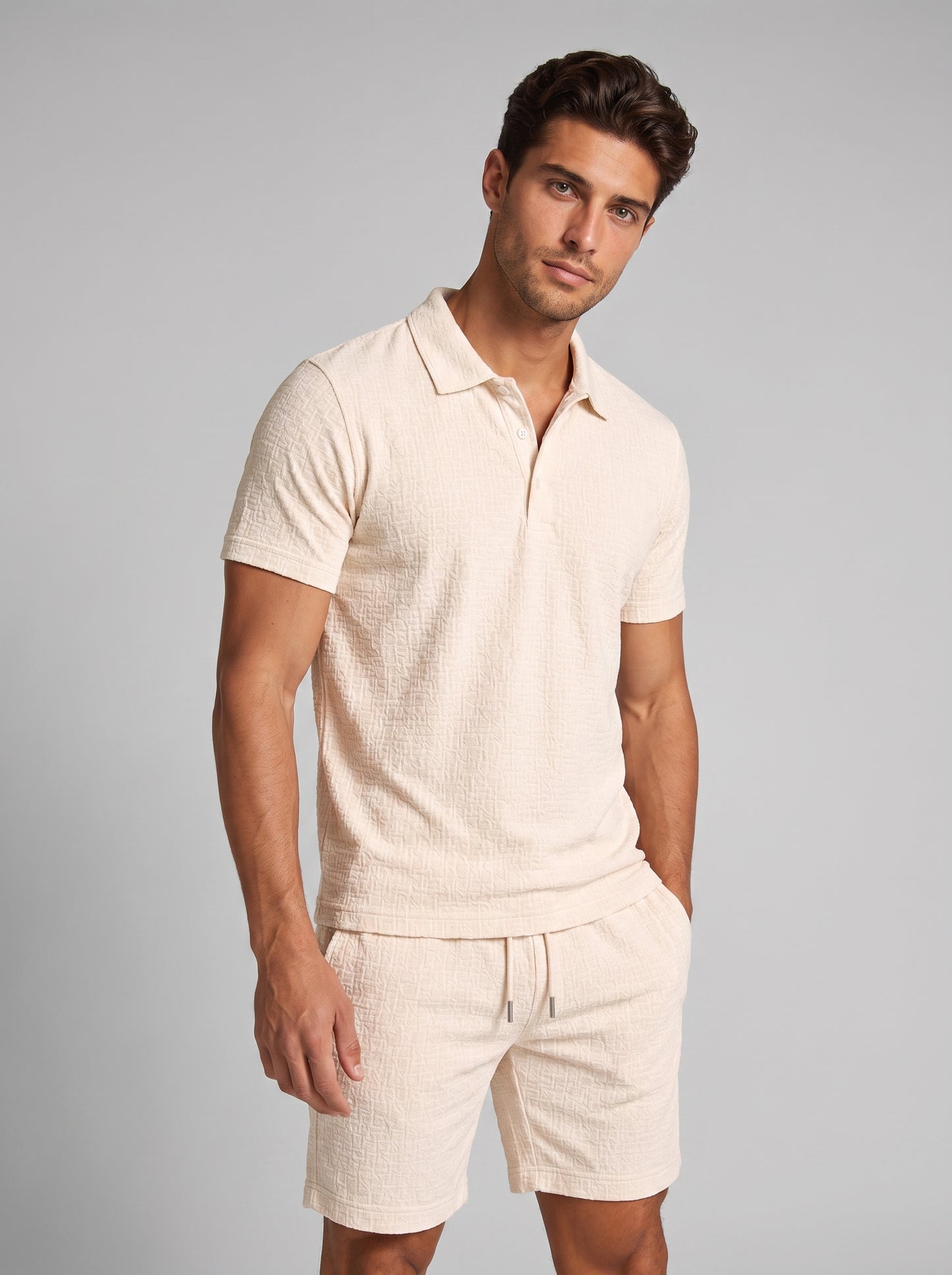 Men's Jacquard Shirt and Shorts Summer Set