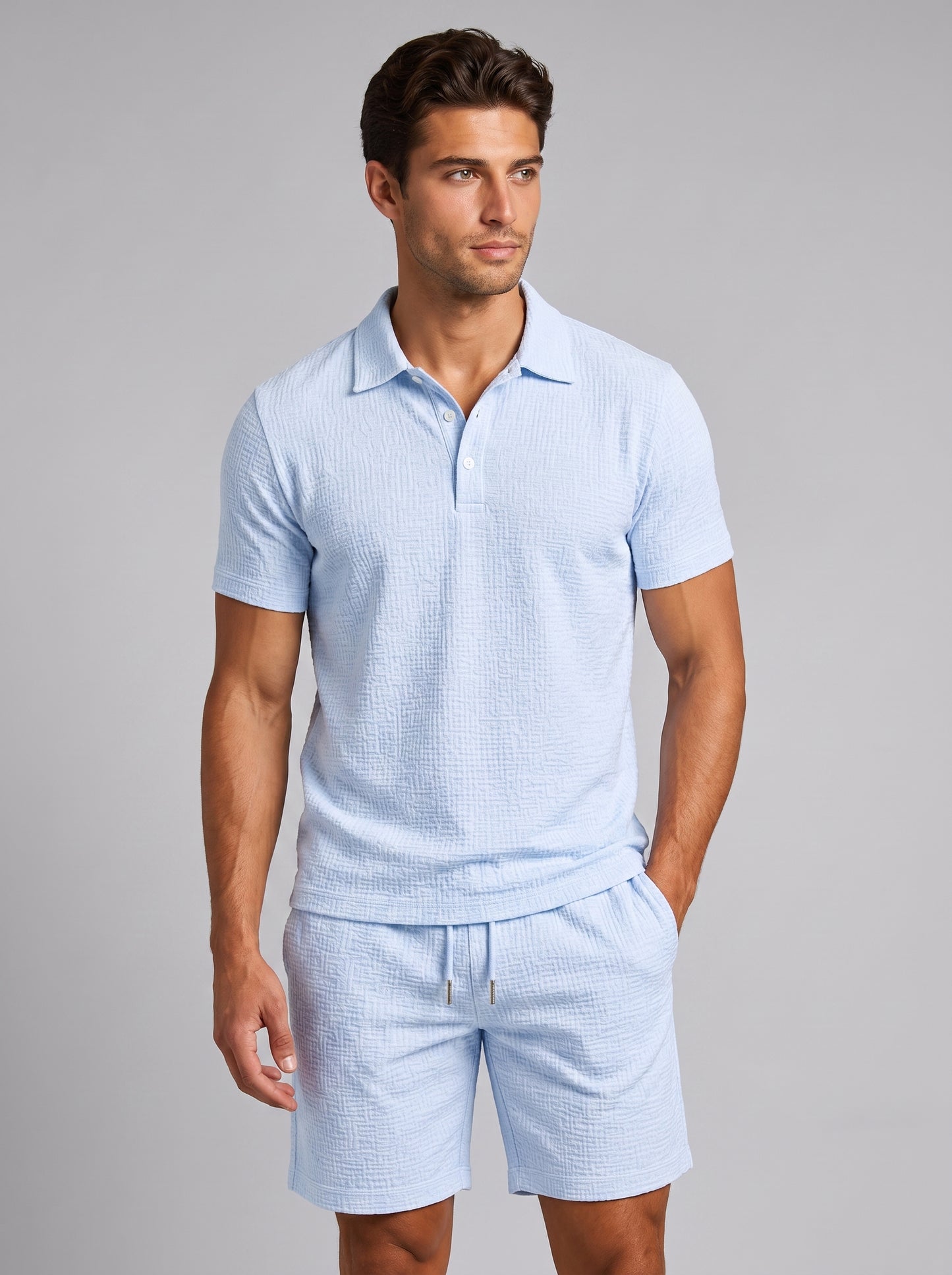 Men's Jacquard Shirt and Shorts Summer Set