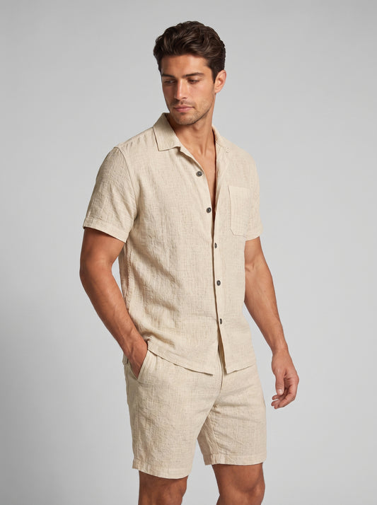 Men's Linen Short Sleeve Shirt and Shorts Set
