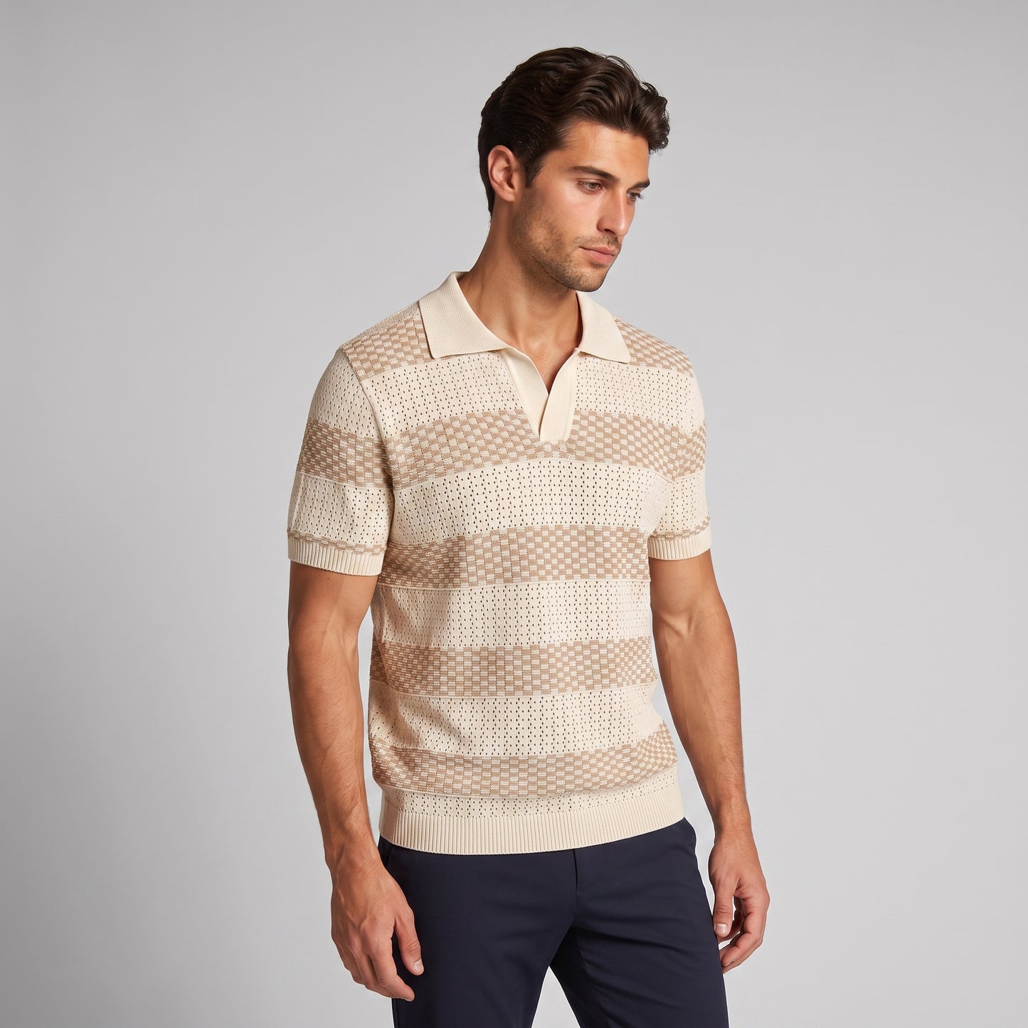 Men's Striped Knit Polo Shirt